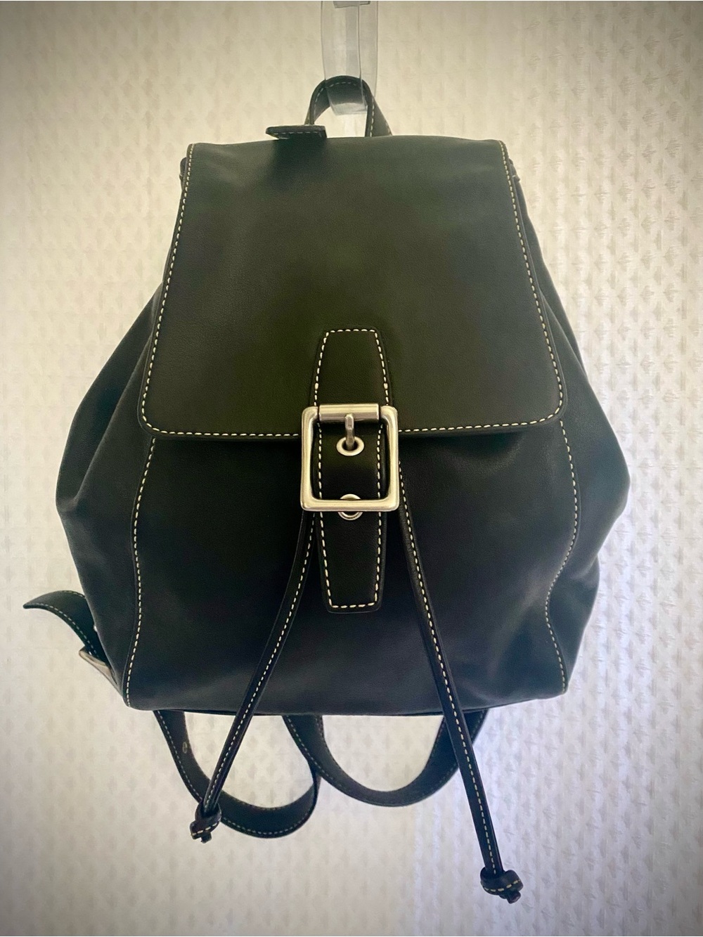 Y2K Coach Black Leather Backpack with Contrast Stitching